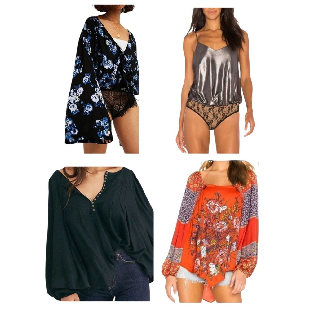NWT Free People Top Bodysuit Bundle XS Forties Feels Foil Babes Devin Positano